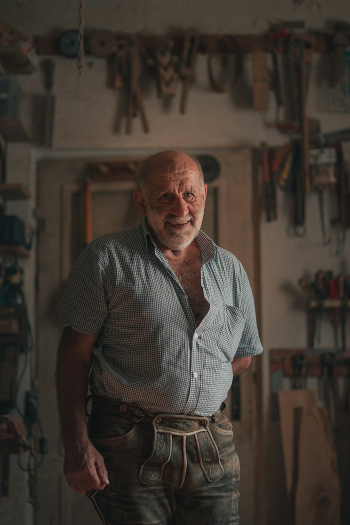 Mark Doyle, master plumber and founder of Trowel Trades, in the tool workshop