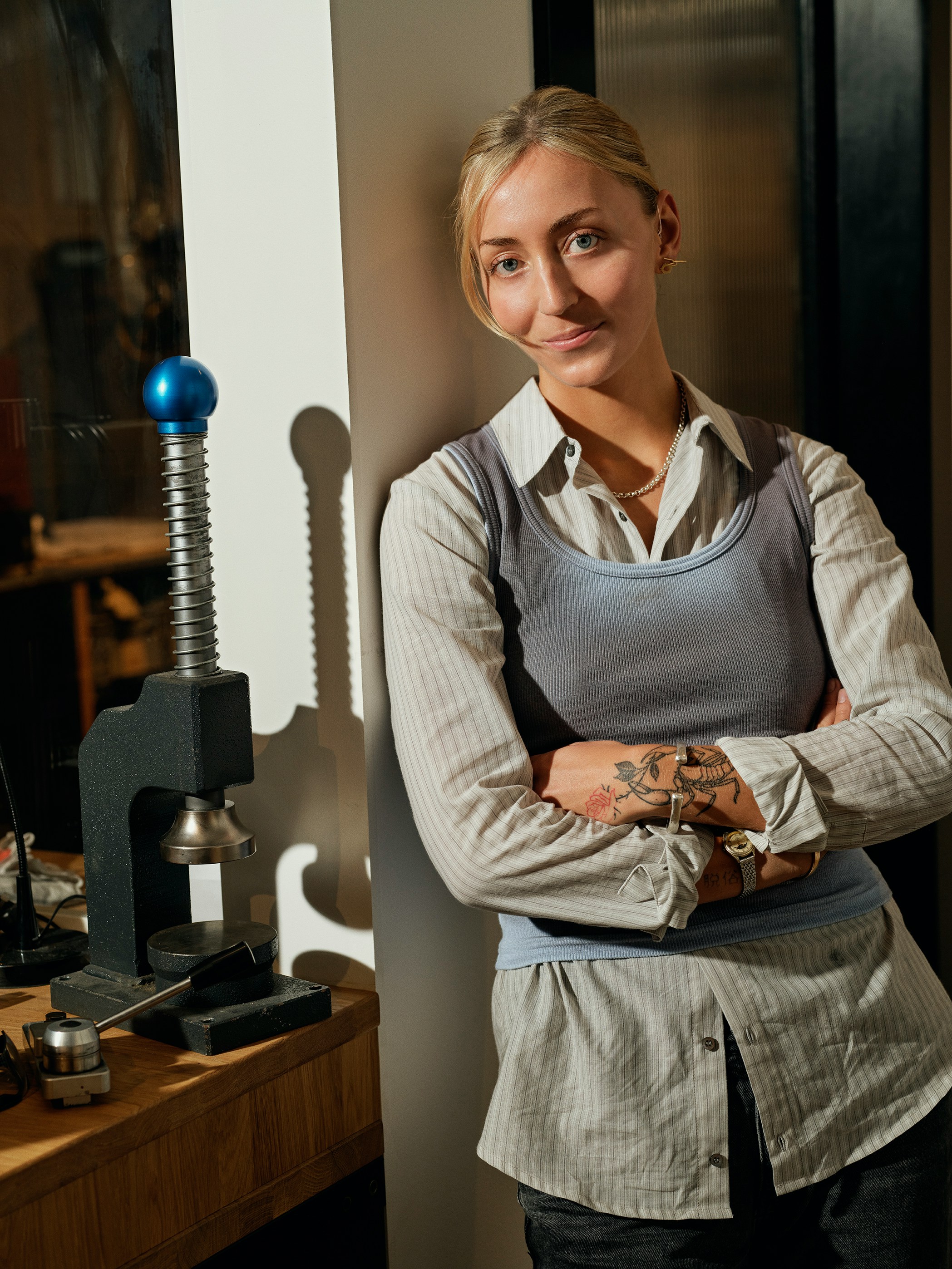 Jenna Barrett, EPA-certified HVAC technician, in the workshop