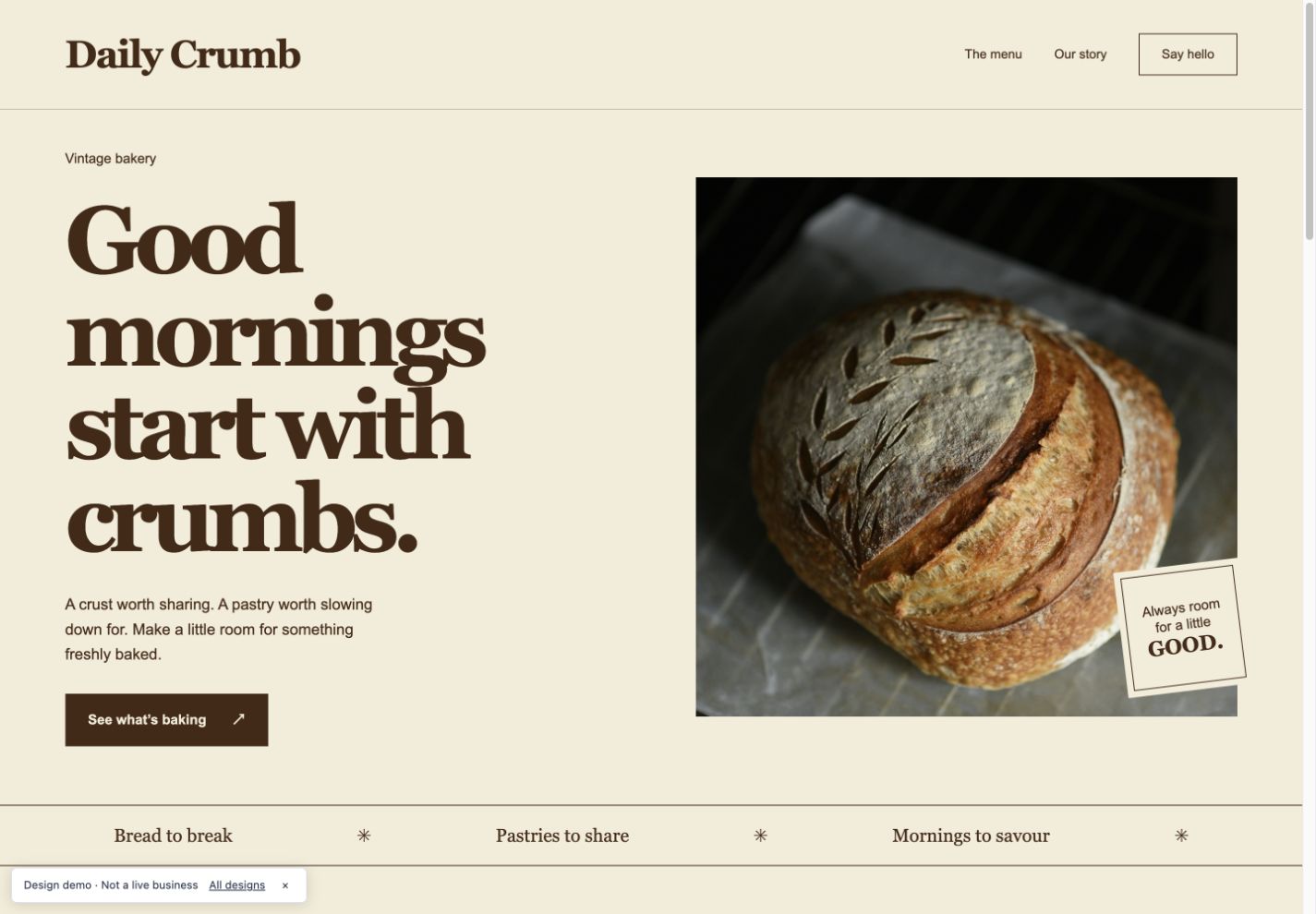 Daily Crumb bakery design preview